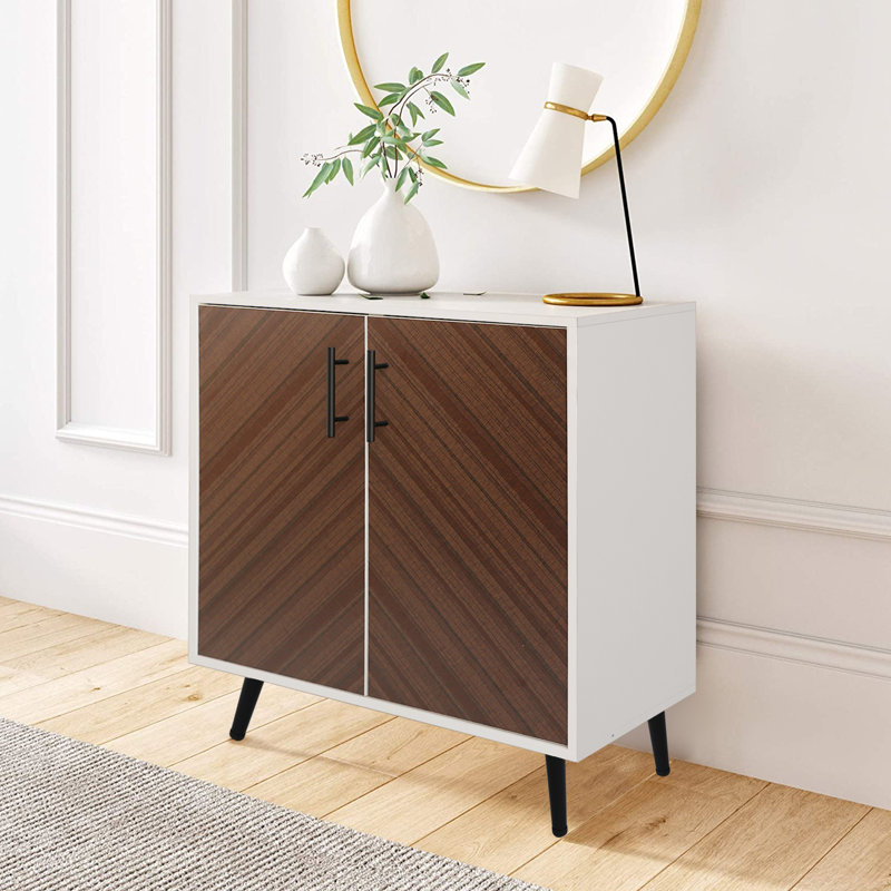 George Oliver Modern White Storage Cabinet With 2 Doors Decorative Accent Side Cabinet With Metal Base Ideal For Bedroom Living Room Kitchen And Office Featuring Unique Patterns And Versatile Storage ...